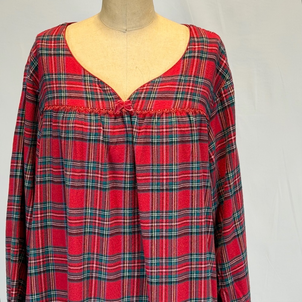 VINTAGE tartan plaid flannel cotton nightgown maxi long sleeve plus size - Picture 4 of 11